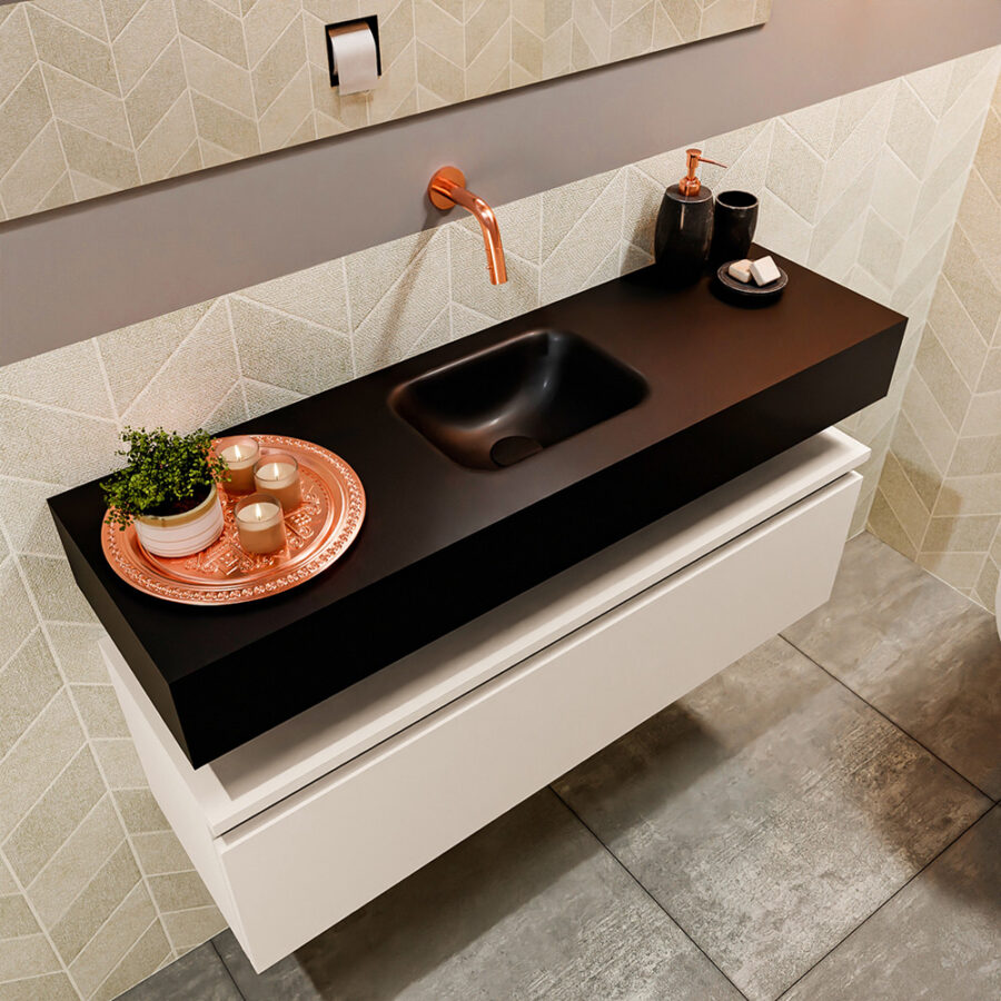 MONDIAZ ANDOR 100cm toiletmeubel linen. LEX 100cm wastafel urban positie midden. Zonder kraangat - Afbeelding 2