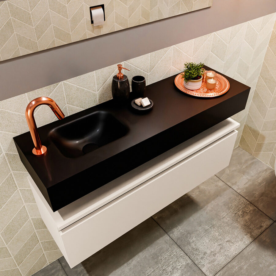 MONDIAZ ANDOR 100cm toiletmeubel linen. LEX 100cm wastafel urban positie links. Met 1 kraangat - Afbeelding 2