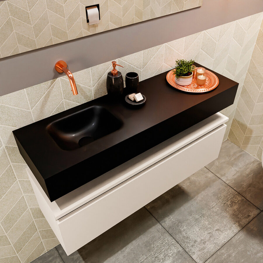 MONDIAZ ANDOR 100cm toiletmeubel linen. LEX 100cm wastafel urban positie links. Zonder kraangat - Afbeelding 2