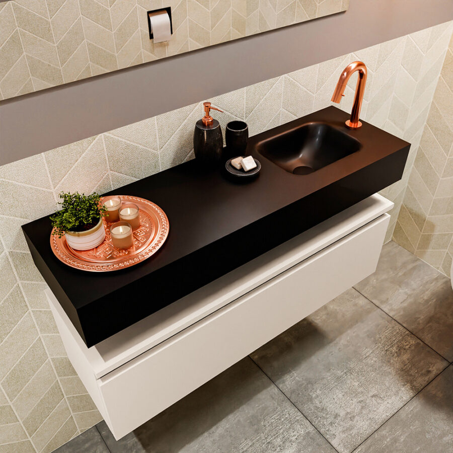 MONDIAZ ANDOR 100cm toiletmeubel linen. LEX 100cm wastafel urban positie rechts. Met 1 kraangat - Afbeelding 2