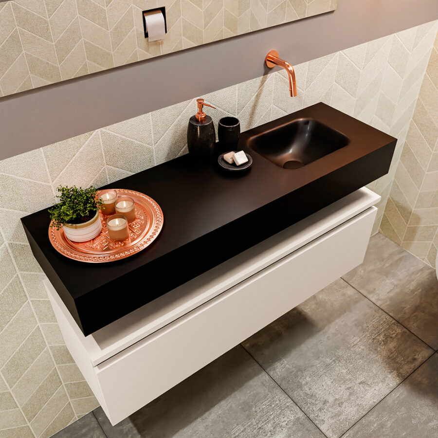 MONDIAZ ANDOR 100cm toiletmeubel linen. LEX 100cm wastafel urban positie rechts. Zonder kraangat - Afbeelding 2