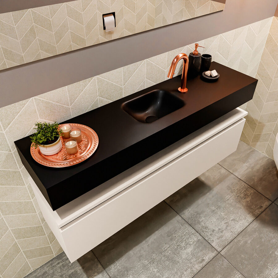 MONDIAZ ANDOR 120cm toiletmeubel linen. LEX 120cm wastafel urban positie midden. Met 1 kraangat - Afbeelding 2