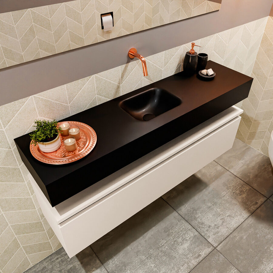 MONDIAZ ANDOR 120cm toiletmeubel linen. LEX 120cm wastafel urban positie midden. Zonder kraangat - Afbeelding 2
