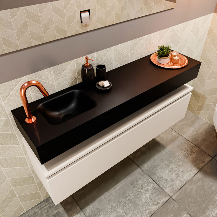 MONDIAZ ANDOR 120cm toiletmeubel linen. LEX 120cm wastafel urban positie links. Met 1 kraangat - Afbeelding 2