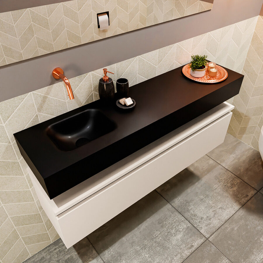 MONDIAZ ANDOR 120cm toiletmeubel linen. LEX 120cm wastafel urban positie links. Zonder kraangat - Afbeelding 2