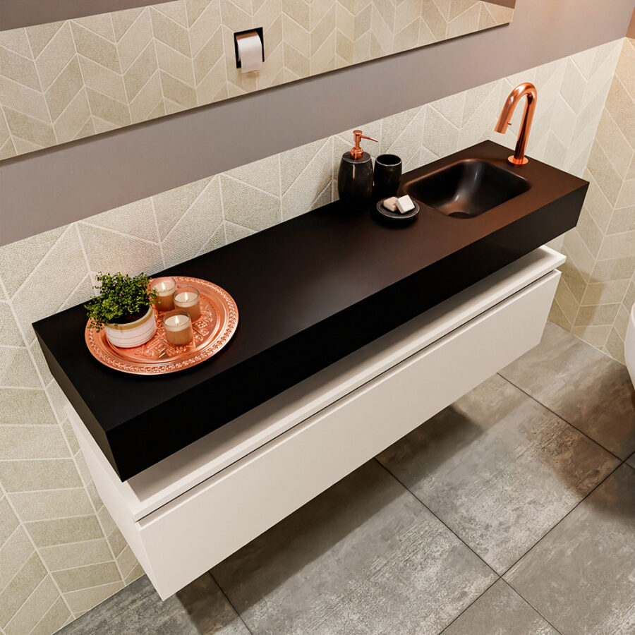 MONDIAZ ANDOR 120cm toiletmeubel linen. LEX 120cm wastafel urban positie rechts. Met 1 kraangat - Afbeelding 2
