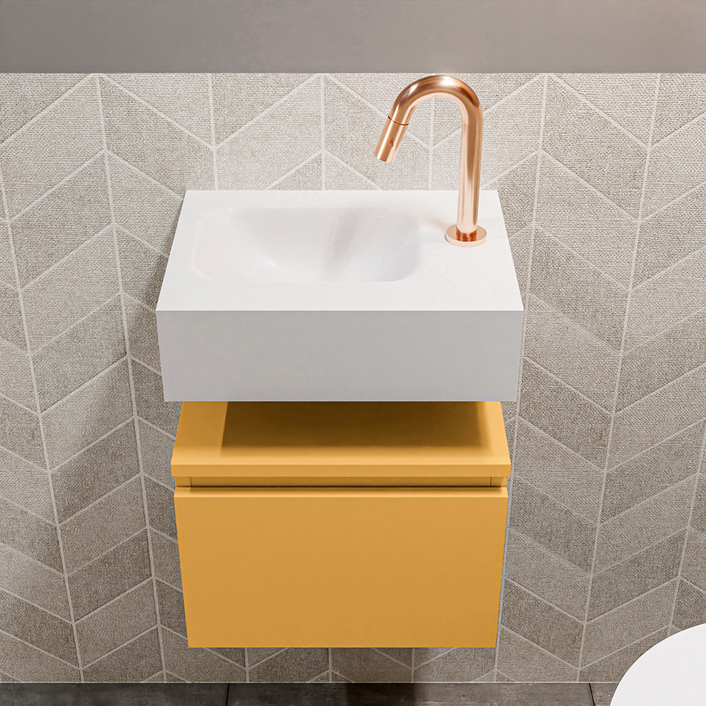 MONDIAZ ANDOR 40cm toiletmeubel ocher. LEX 40cm wastafel talc positie links. Met 1 kraangat - Afbeelding 3