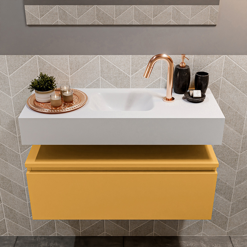 MONDIAZ ANDOR 80cm toiletmeubel ocher. LEX 80cm wastafel talc positie midden. Met 1 kraangat - Afbeelding 3