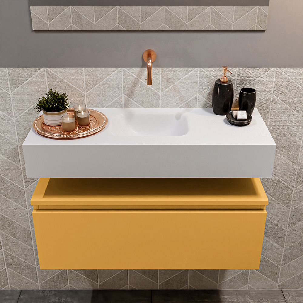 MONDIAZ ANDOR 80cm toiletmeubel ocher. LEX 80cm wastafel talc positie midden. Zonder kraangat - Afbeelding 3