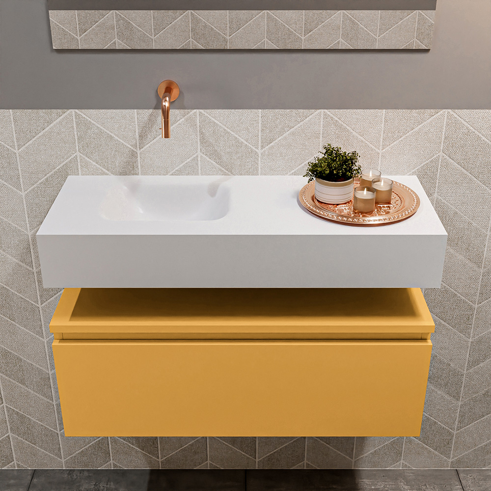 MONDIAZ ANDOR 80cm toiletmeubel ocher. LEX 80cm wastafel talc positie links. Zonder kraangat - Afbeelding 3