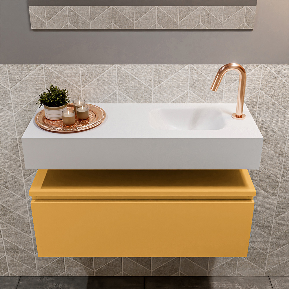 MONDIAZ ANDOR 80cm toiletmeubel ocher. LEX 80cm wastafel talc positie rechts. Met 1 kraangat - Afbeelding 3