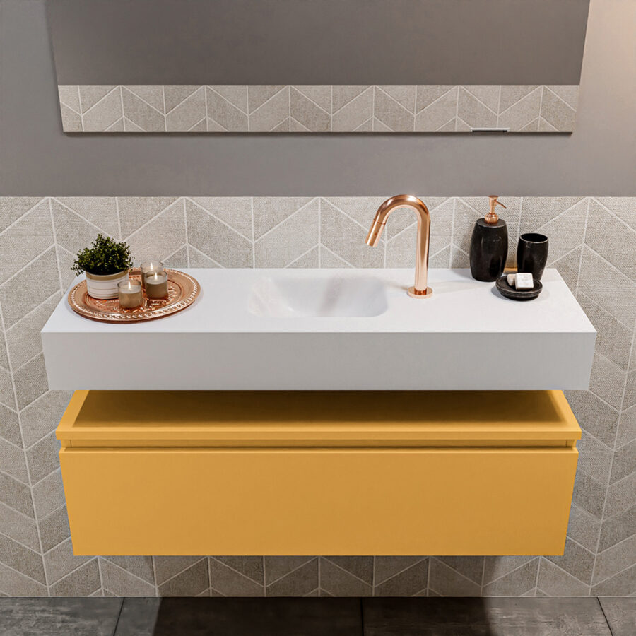 MONDIAZ ANDOR 100cm toiletmeubel ocher. LEX 100cm wastafel talc positie midden. Met 1 kraangat - Afbeelding 3