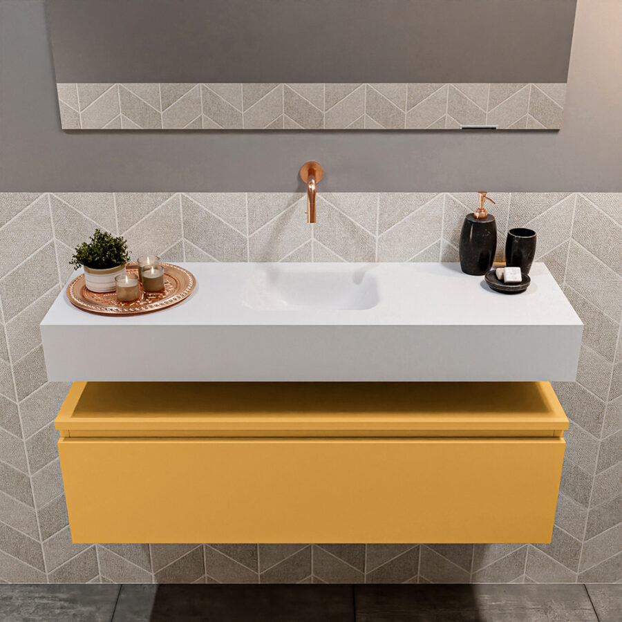 MONDIAZ ANDOR 100cm toiletmeubel ocher. LEX 100cm wastafel talc positie midden. Zonder kraangat - Afbeelding 3
