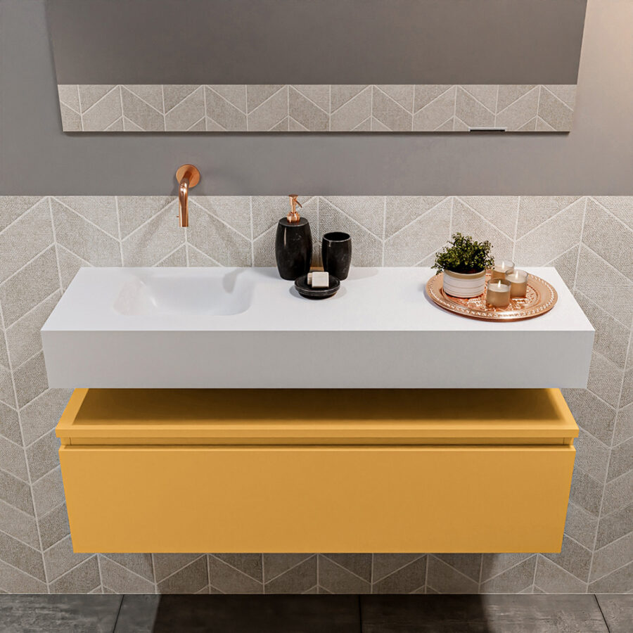MONDIAZ ANDOR 100cm toiletmeubel ocher. LEX 100cm wastafel talc positie links. Zonder kraangat - Afbeelding 3