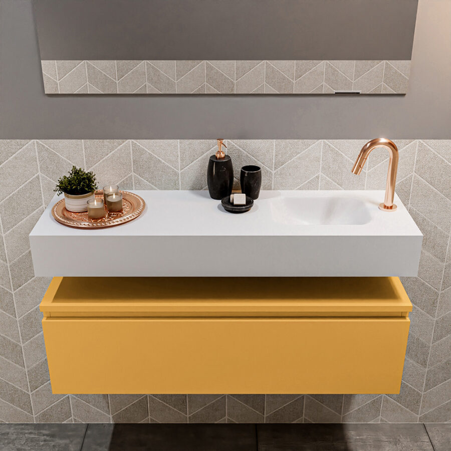 MONDIAZ ANDOR 100cm toiletmeubel ocher. LEX 100cm wastafel talc positie rechts. Met 1 kraangat - Afbeelding 3