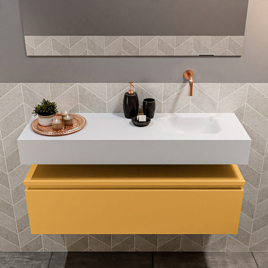 MONDIAZ ANDOR 100cm toiletmeubel ocher. LEX 100cm wastafel talc positie rechts. Zonder kraangat - Afbeelding 3