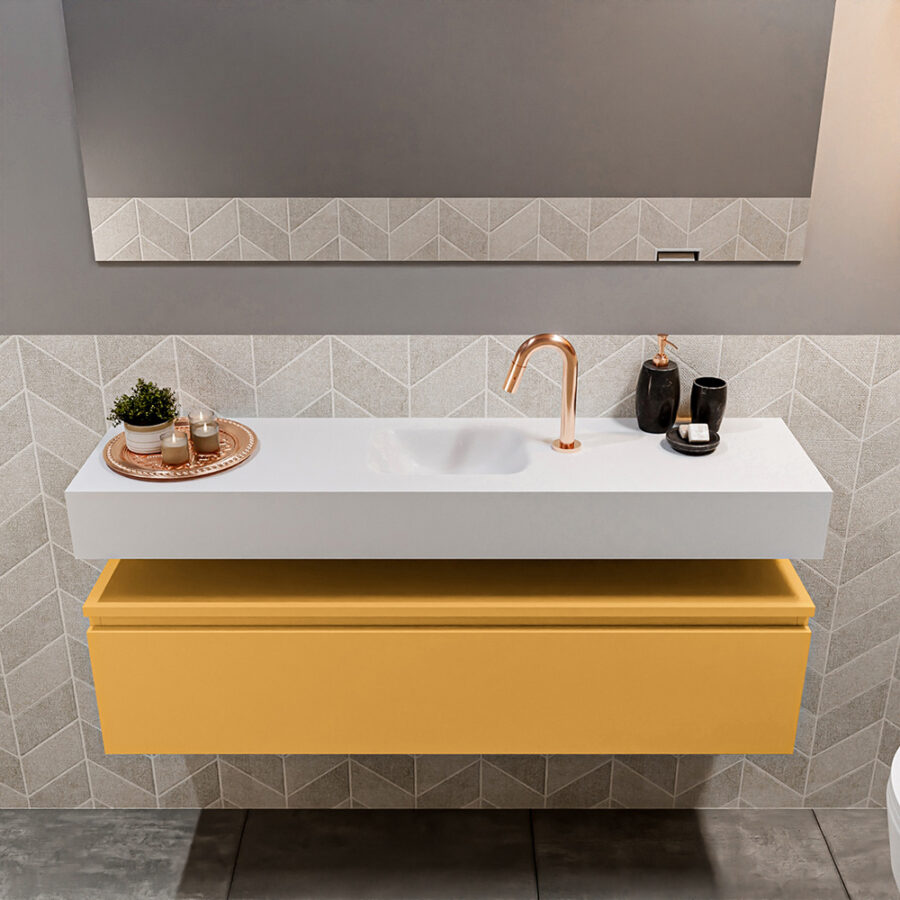 MONDIAZ ANDOR 120cm toiletmeubel ocher. LEX 120cm wastafel talc positie midden. Met 1 kraangat - Afbeelding 3