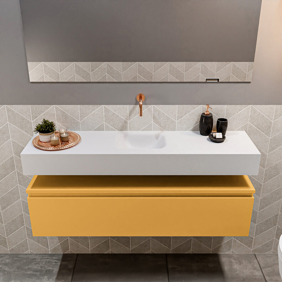 MONDIAZ ANDOR 120cm toiletmeubel ocher. LEX 120cm wastafel talc positie midden. Zonder kraangat - Afbeelding 3