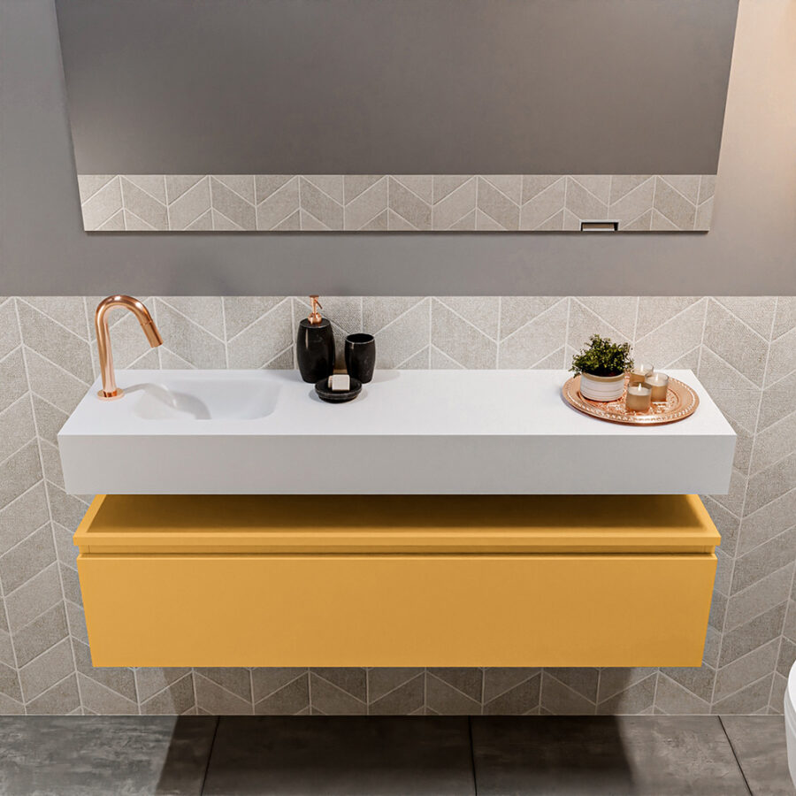MONDIAZ ANDOR 120cm toiletmeubel ocher. LEX 120cm wastafel talc positie links. Met 1 kraangat - Afbeelding 3