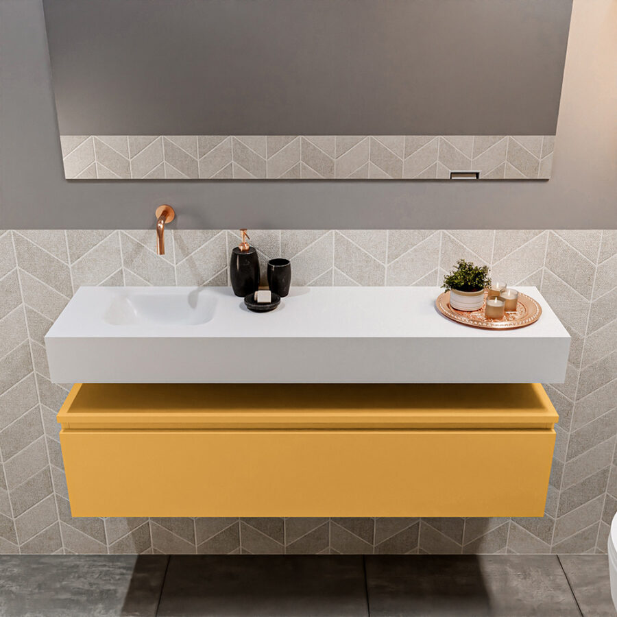 MONDIAZ ANDOR 120cm toiletmeubel ocher. LEX 120cm wastafel talc positie links. Zonder kraangat - Afbeelding 3