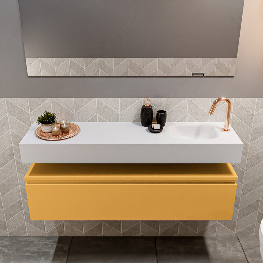 MONDIAZ ANDOR 120cm toiletmeubel ocher. LEX 120cm wastafel talc positie rechts. Met 1 kraangat - Afbeelding 3