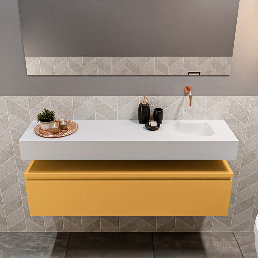 MONDIAZ ANDOR 120cm toiletmeubel ocher. LEX 120cm wastafel talc positie rechts. Zonder kraangat - Afbeelding 3
