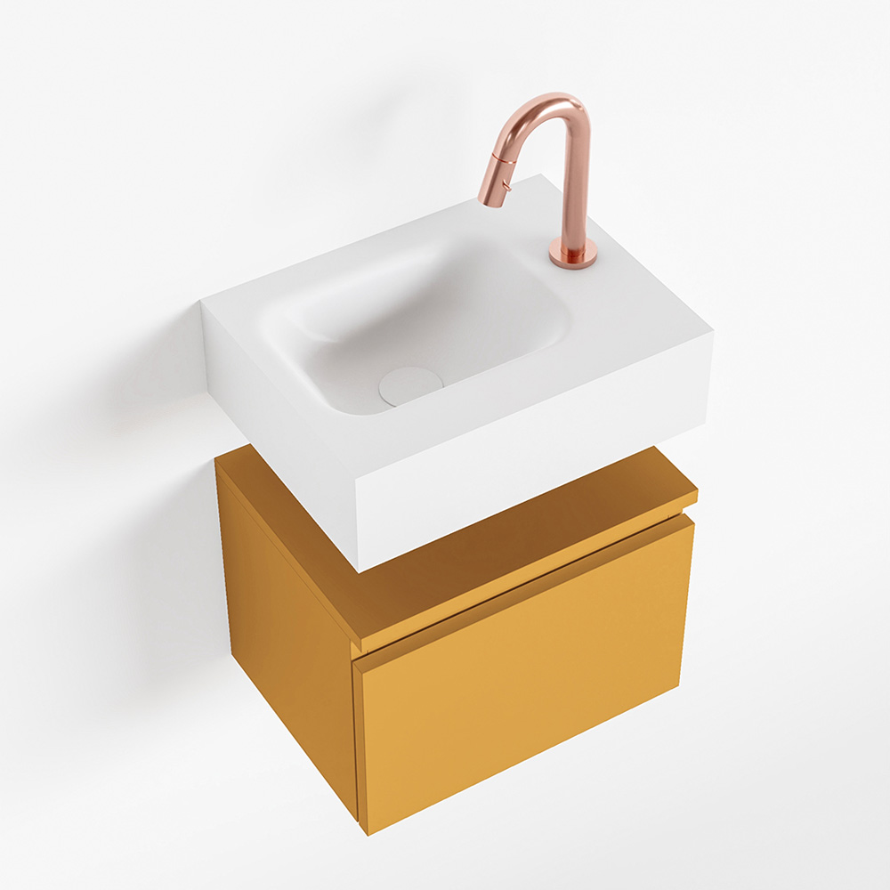 MONDIAZ ANDOR 40cm toiletmeubel ocher. LEX 40cm wastafel talc positie links. Met 1 kraangat - Afbeelding 4