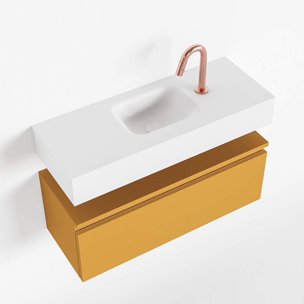 MONDIAZ ANDOR 80cm toiletmeubel ocher. LEX 80cm wastafel talc positie midden. Met 1 kraangat - Afbeelding 4