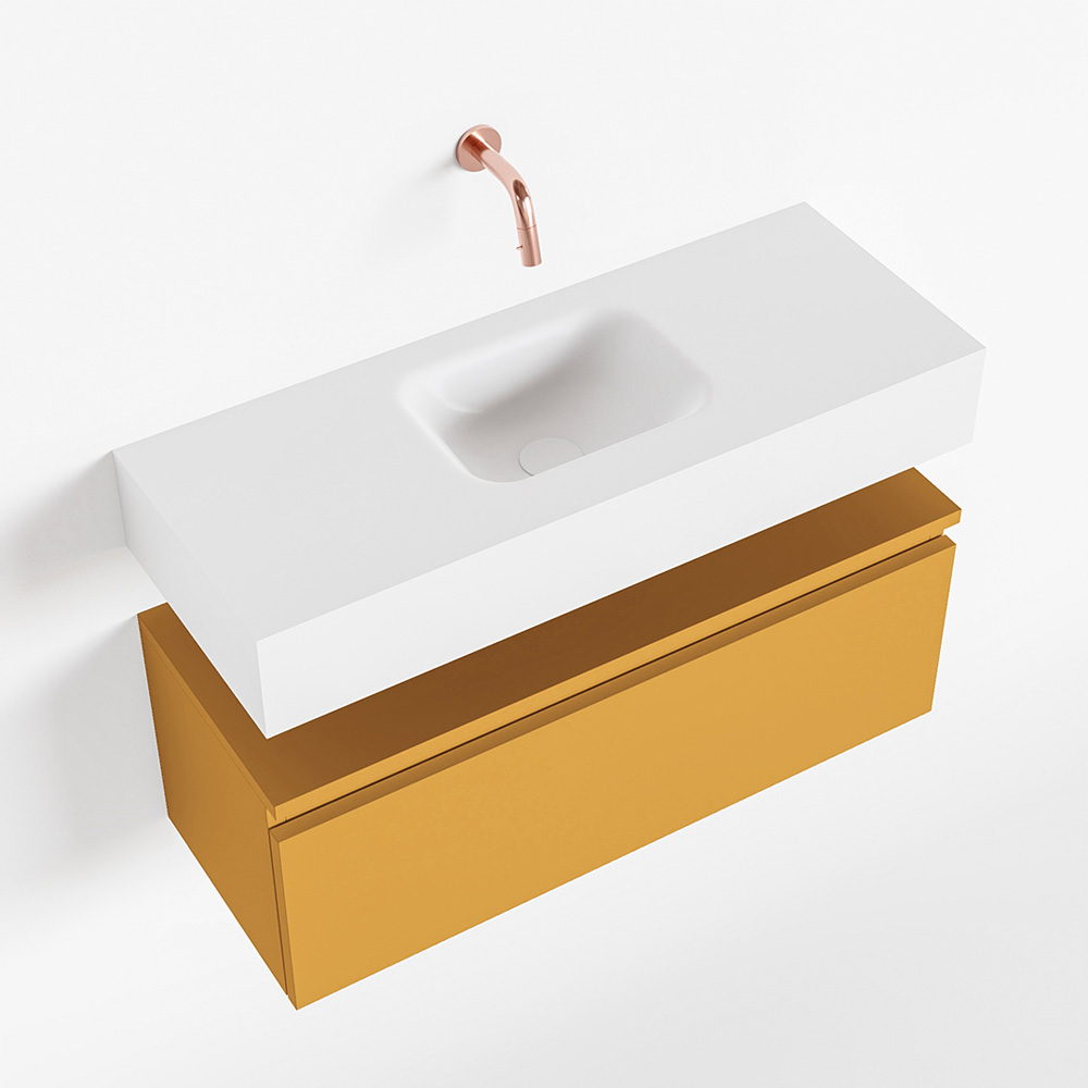 MONDIAZ ANDOR 80cm toiletmeubel ocher. LEX 80cm wastafel talc positie midden. Zonder kraangat - Afbeelding 4