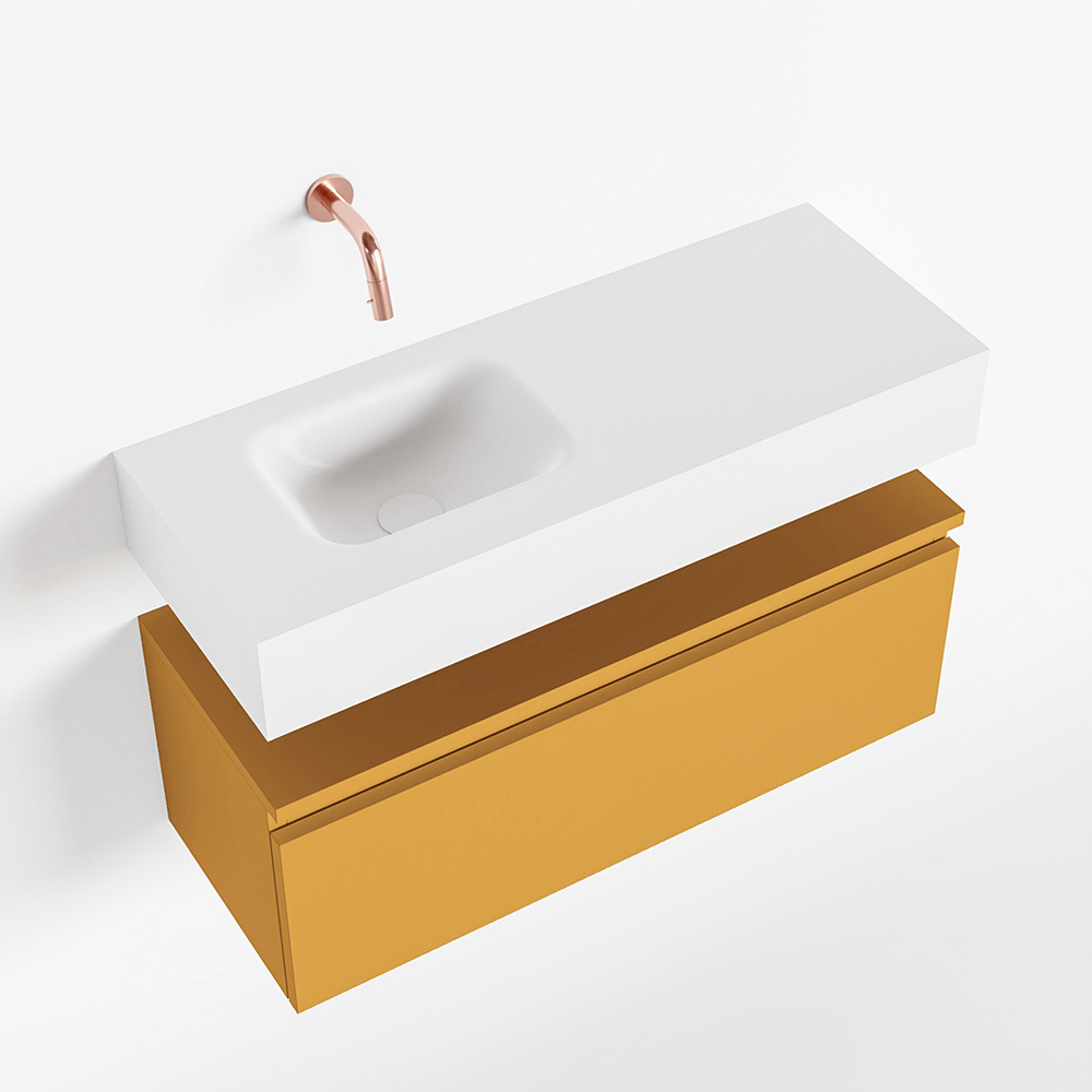 MONDIAZ ANDOR 80cm toiletmeubel ocher. LEX 80cm wastafel talc positie links. Zonder kraangat - Afbeelding 4