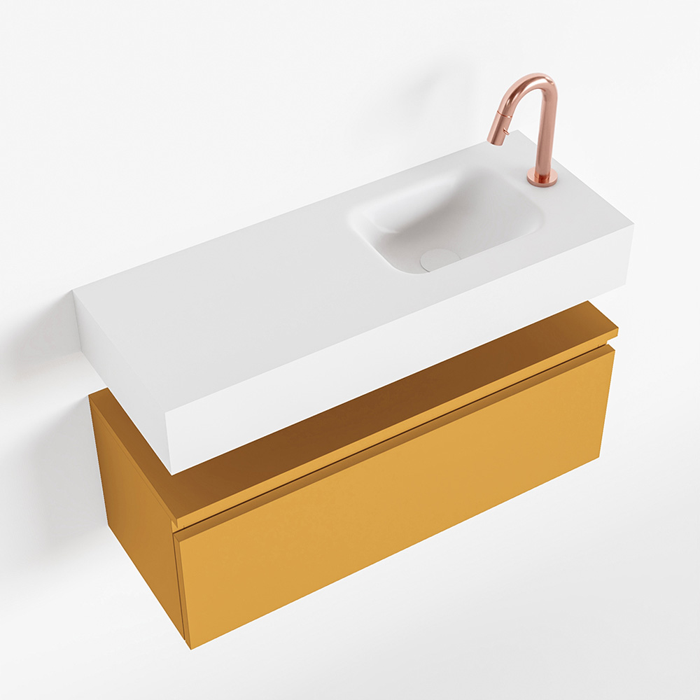 MONDIAZ ANDOR 80cm toiletmeubel ocher. LEX 80cm wastafel talc positie rechts. Met 1 kraangat - Afbeelding 4