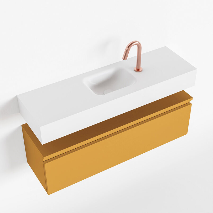 MONDIAZ ANDOR 100cm toiletmeubel ocher. LEX 100cm wastafel talc positie midden. Met 1 kraangat - Afbeelding 4