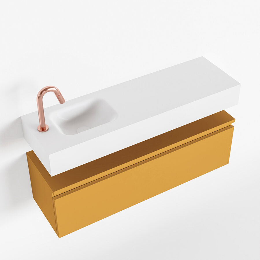 MONDIAZ ANDOR 100cm toiletmeubel ocher. LEX 100cm wastafel talc positie links. Met 1 kraangat - Afbeelding 4