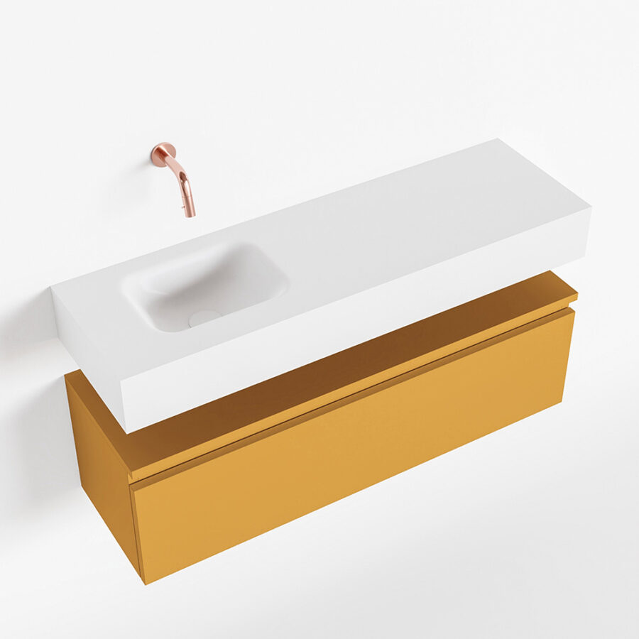 MONDIAZ ANDOR 100cm toiletmeubel ocher. LEX 100cm wastafel talc positie links. Zonder kraangat - Afbeelding 4