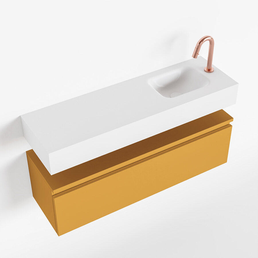 MONDIAZ ANDOR 100cm toiletmeubel ocher. LEX 100cm wastafel talc positie rechts. Met 1 kraangat - Afbeelding 4