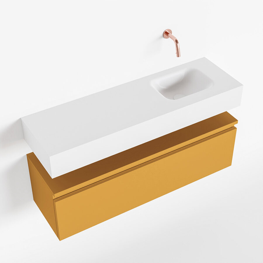 MONDIAZ ANDOR 100cm toiletmeubel ocher. LEX 100cm wastafel talc positie rechts. Zonder kraangat - Afbeelding 4