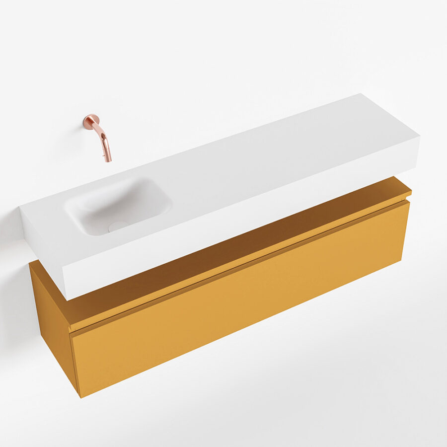 MONDIAZ ANDOR 120cm toiletmeubel ocher. LEX 120cm wastafel talc positie links. Zonder kraangat - Afbeelding 4