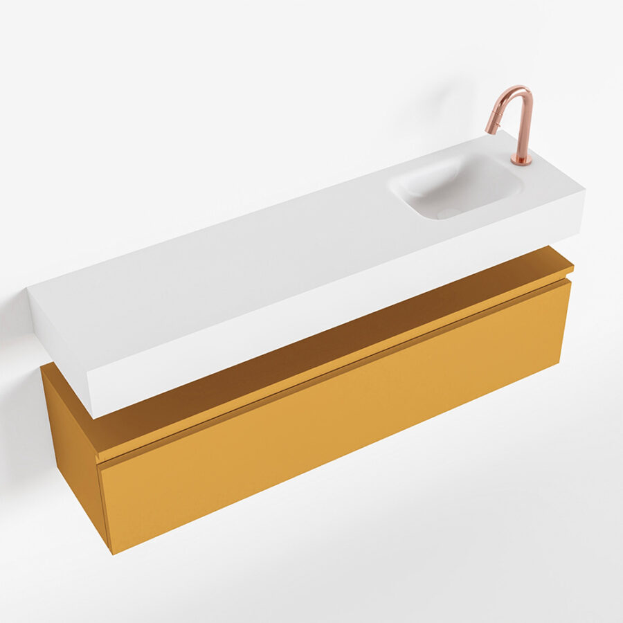 MONDIAZ ANDOR 120cm toiletmeubel ocher. LEX 120cm wastafel talc positie rechts. Met 1 kraangat - Afbeelding 4