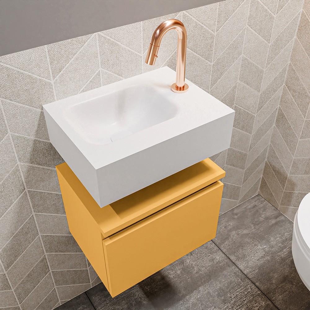 MONDIAZ ANDOR 40cm toiletmeubel ocher. LEX 40cm wastafel talc positie links. Met 1 kraangat - Afbeelding 2