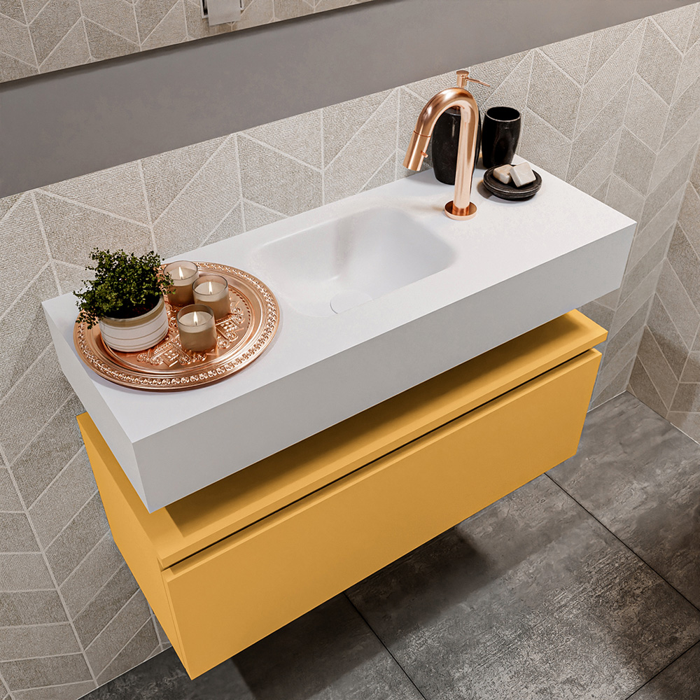 MONDIAZ ANDOR 80cm toiletmeubel ocher. LEX 80cm wastafel talc positie midden. Met 1 kraangat - Afbeelding 2
