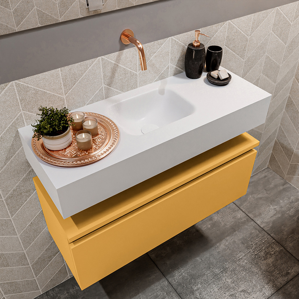 MONDIAZ ANDOR 80cm toiletmeubel ocher. LEX 80cm wastafel talc positie midden. Zonder kraangat - Afbeelding 2