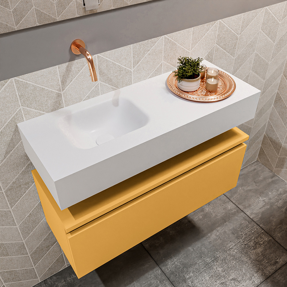 MONDIAZ ANDOR 80cm toiletmeubel ocher. LEX 80cm wastafel talc positie links. Zonder kraangat - Afbeelding 2
