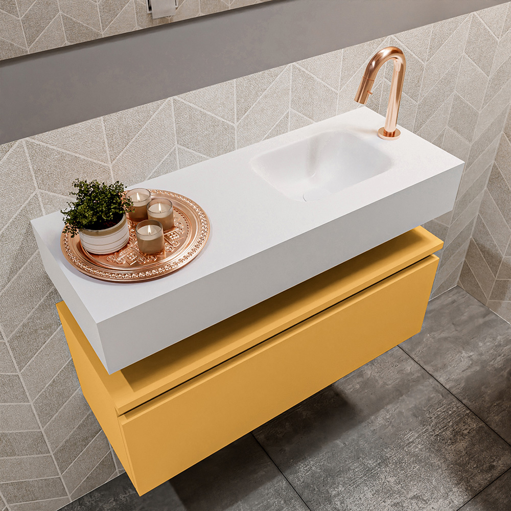 MONDIAZ ANDOR 80cm toiletmeubel ocher. LEX 80cm wastafel talc positie rechts. Met 1 kraangat - Afbeelding 2