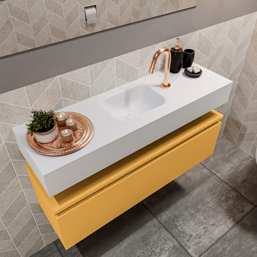 MONDIAZ ANDOR 100cm toiletmeubel ocher. LEX 100cm wastafel talc positie midden. Met 1 kraangat - Afbeelding 2