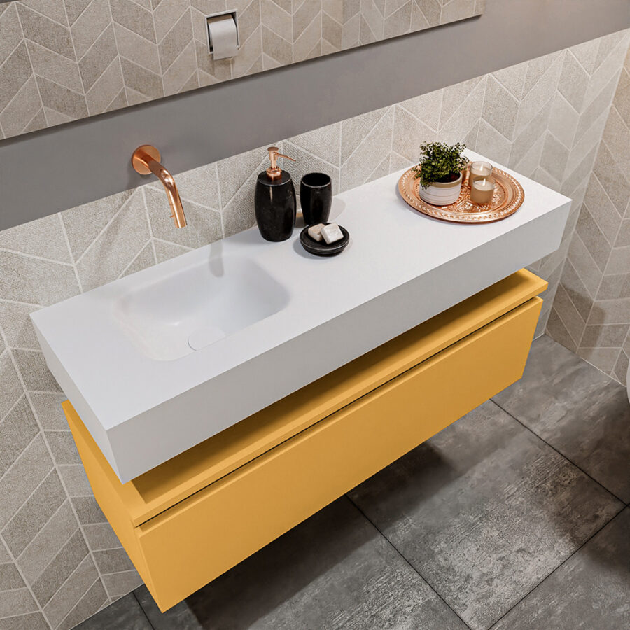 MONDIAZ ANDOR 100cm toiletmeubel ocher. LEX 100cm wastafel talc positie links. Zonder kraangat - Afbeelding 2