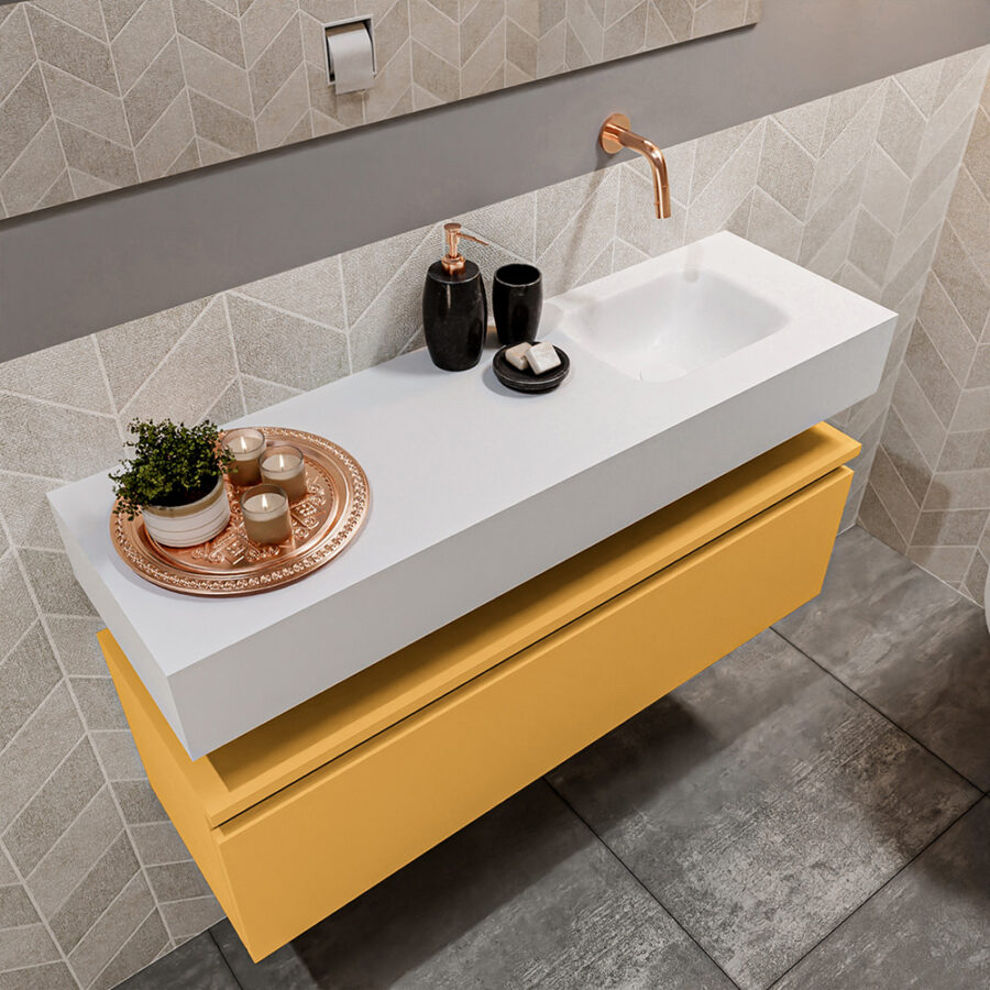 MONDIAZ ANDOR 100cm toiletmeubel ocher. LEX 100cm wastafel talc positie rechts. Zonder kraangat - Afbeelding 2