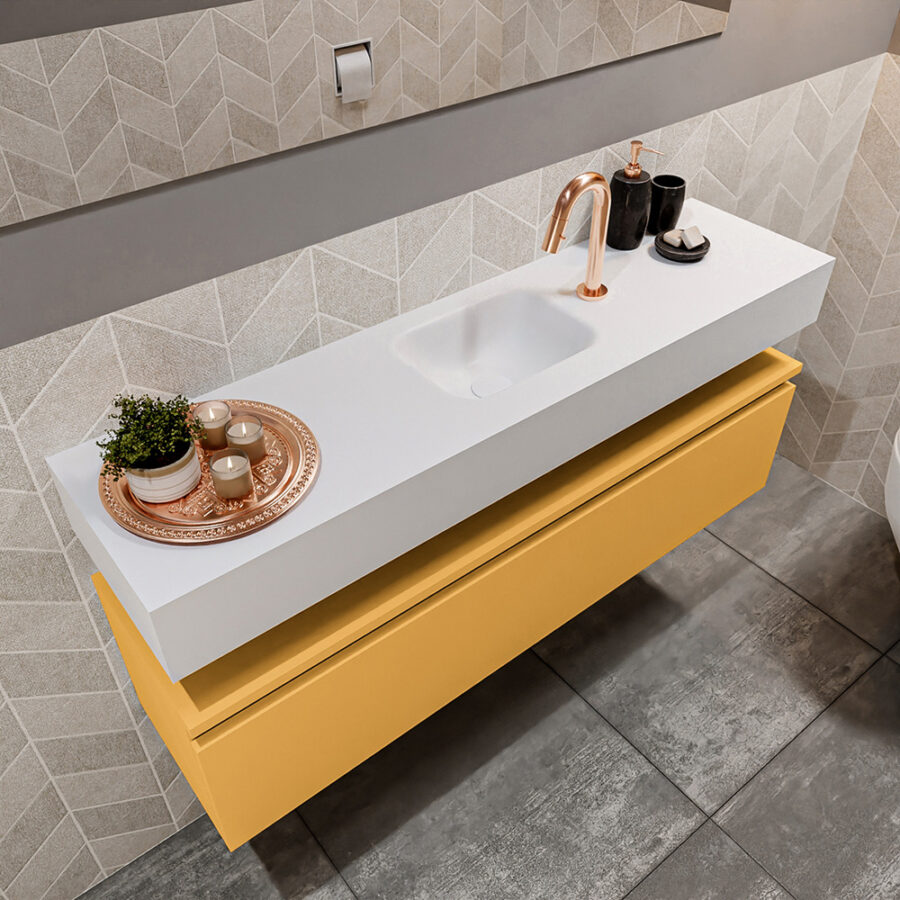 MONDIAZ ANDOR 120cm toiletmeubel ocher. LEX 120cm wastafel talc positie midden. Met 1 kraangat - Afbeelding 2