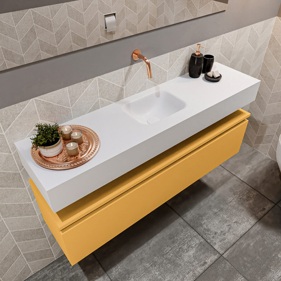 MONDIAZ ANDOR 120cm toiletmeubel ocher. LEX 120cm wastafel talc positie midden. Zonder kraangat - Afbeelding 2