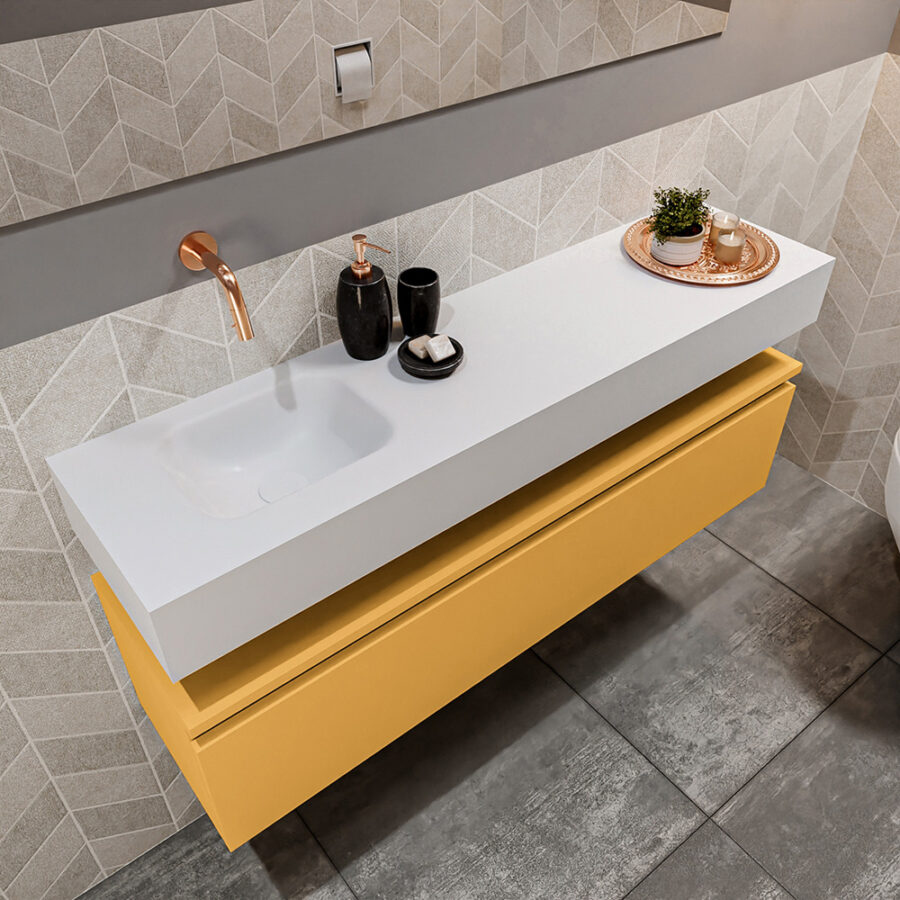 MONDIAZ ANDOR 120cm toiletmeubel ocher. LEX 120cm wastafel talc positie links. Zonder kraangat - Afbeelding 2