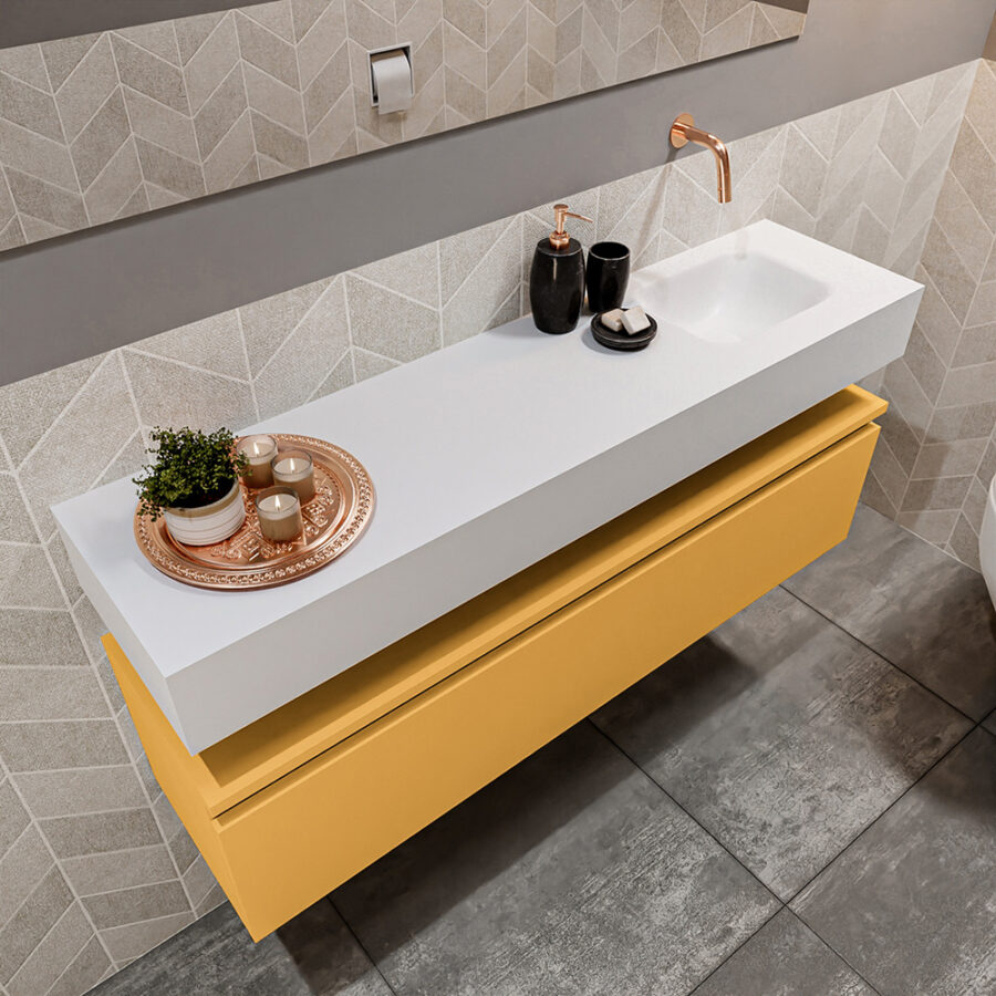 MONDIAZ ANDOR 120cm toiletmeubel ocher. LEX 120cm wastafel talc positie rechts. Zonder kraangat - Afbeelding 2